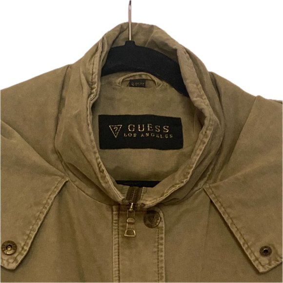 😊Guess Army Style Utility Jacket Cotton Chore Coat Zip Snap Hood Pockets Size M - Picture 4 of 16